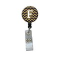 Carolines Treasures Letter F Chevron Navy Blue and Gold Retractable Badge Reel CJ1057-FBR